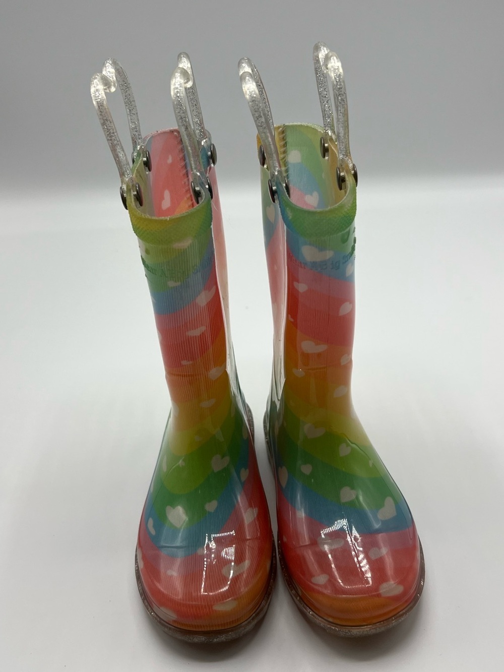 Western Chief Rainbow Heart Kids Rain Boots with Silver Glitter Pull Tabs